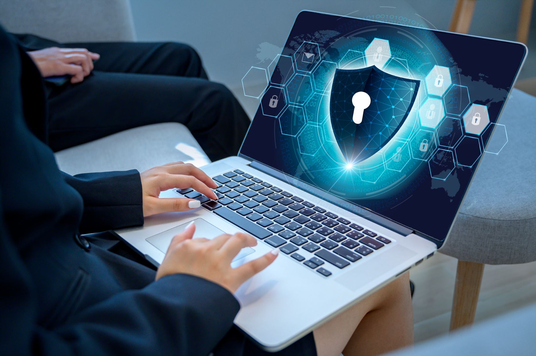 laptop with a key lock on the screen