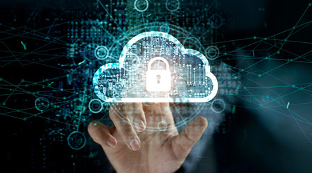 hand clicking on a lock inside a cloud